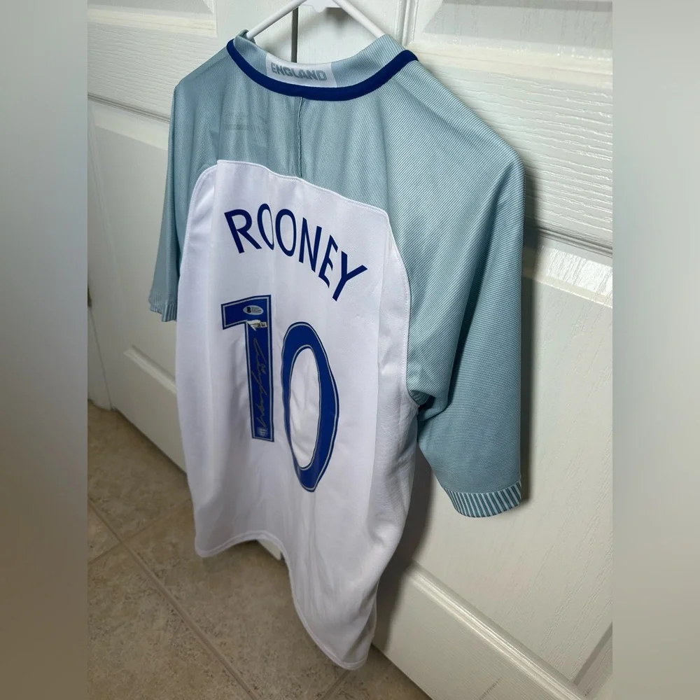 Wayne Rooney England Autographed Nike Dri-Fit White Jersey Fanatics Beckett COA